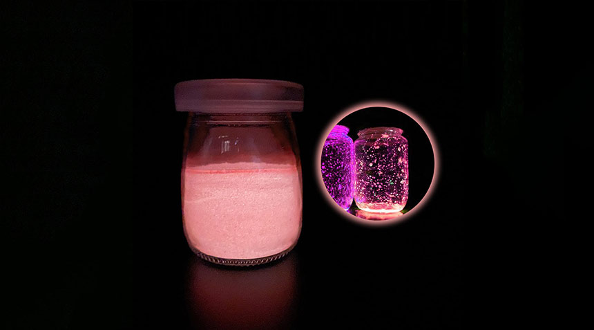 Pink glow in the dark powder